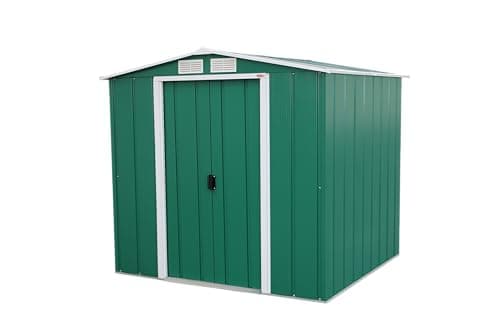 Image of Duramax ECO 6' x 6' Hot-Dipped Galvanized Metal Garden Shed - Green with Off-White Trimmings - 15 Years Warranty