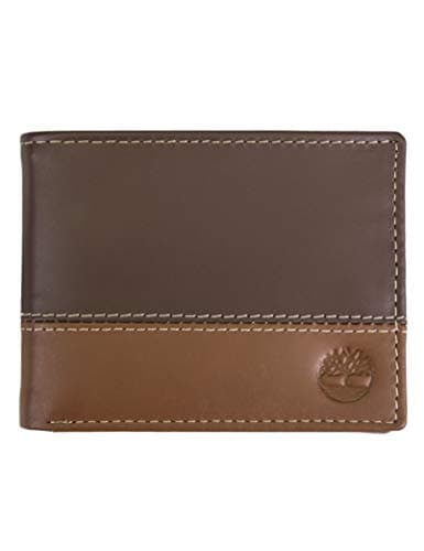 Image of Timberland Men's Leather Trifold Hybrid Passcase Wallet, Brown/Tan, One Size UK