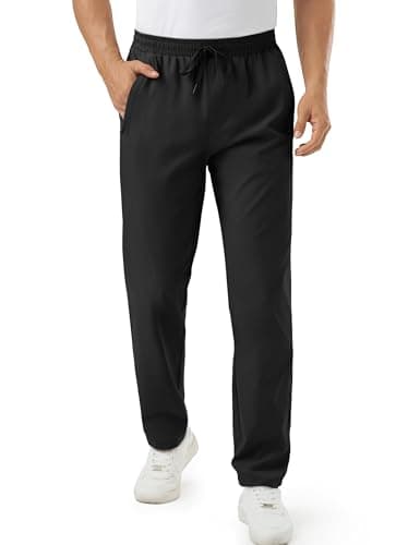 Image of TACVASEN Men's Lightweight Trousers Quick Dry Water Resistant with Pockets Running Hiking Joggers Travel Pants Black XL