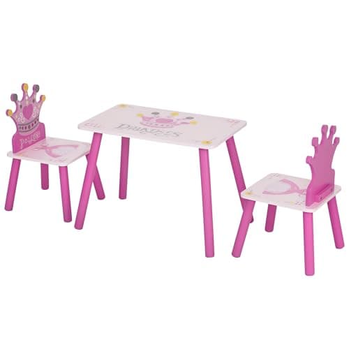 Image of HOMCOM 3 PCS Kids Table and Chair Set, Princess Theme Toddler Table and 2 Chairs for Arts, Crafts, Drawing, Reading, Activity Furniture for Nursery, Playroom, Pretty Gift for Ages 2-4 Years, Pink