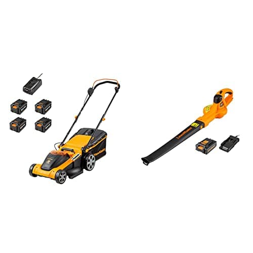 Image of LawnMaster 48V 41cm Cordless Lawnmower with Spare MX 24V 4.0 Ah Batteries and 2x Fast Chargers & 24V Cordless Leaf Blower with Battery - Lightweight Battery Powered Garden Blower