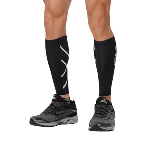 Image of 2XU Unisex Compression Calf Guards - for Lower Leg Support & Recovery - Black/Black Medium