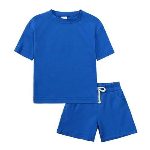 Image of Hotfiary Boy Girl 2 Piece Summer Outfits Short Sleeve T-Shirt and Shorts Set Toddler Kids Teens Clothing Sets Cotton Tracksuits School Sport Casual Vacation Clothes 3 4 5 6 7 8 9 10 11 12 13