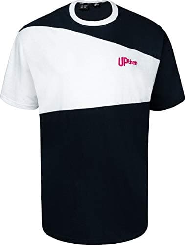 Image of Men's Sky Cut & Sew T-Shirt with Solid Panels - Navy White (UK, Alpha, L, Regular, Regular)