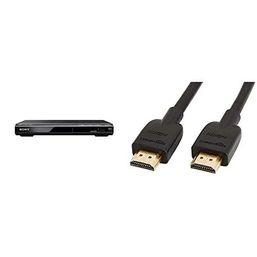 Image of Sony DVPSR760H DVD Upgrade Player (HDMI, 1080 Pixel Upscaling, USB Connectivity), UK 3 Pin Plug, Black & Amazon Basics High-Speed, Ultra HD HDMI 2.0 Cable, S3 m