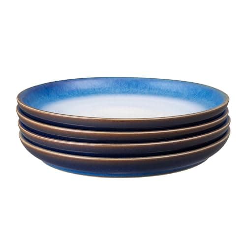 Image of Denby - Blue Haze Coupe Small Plates Set of 4 - Dishwasher Microwave Safe Crockery - Side Plates - Ceramic Stoneware Tableware Plates