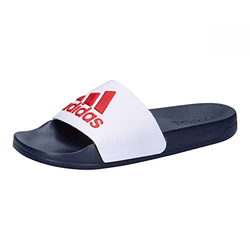Image of adidas Unisex Adilette Shower Slides, Cloud White / Scarlet / Victory Blue, 7 UK