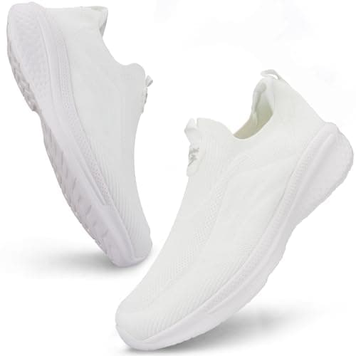 Image of Giniros Mens Slip On Trainers Casual Trainers Shoes Breathable Running Walking Sneakers Lightweight Tennis Shoes Soft Comforble Mesh Gym Workout Sneakers, White UK 11