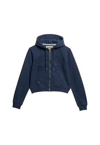 Image of Superdry Women's Athletic Essentials Short Hoodie with Zip, Bold Navy, 14