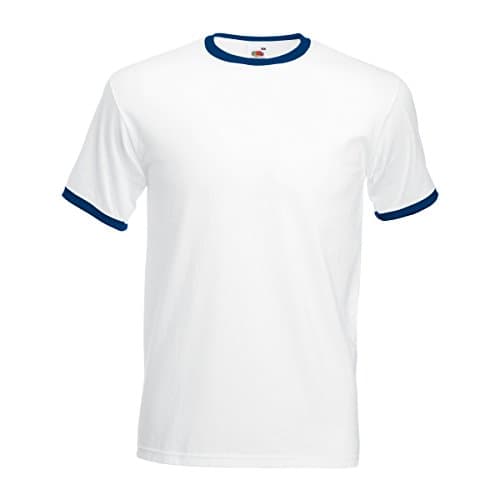 Image of Fruit of the Loom Mens Ringer Short Sleeve T-Shirt (L) (White/Navy)