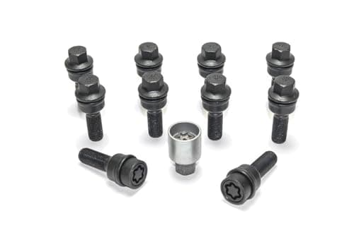 Image of H&R Wheel bolt Set Round-Head with movable cone R14 M14x1.50 - Length 45mm - Black - 10 pcs. (e.g. compatible with Audi Q3, Q5) - incl. wheel-locks