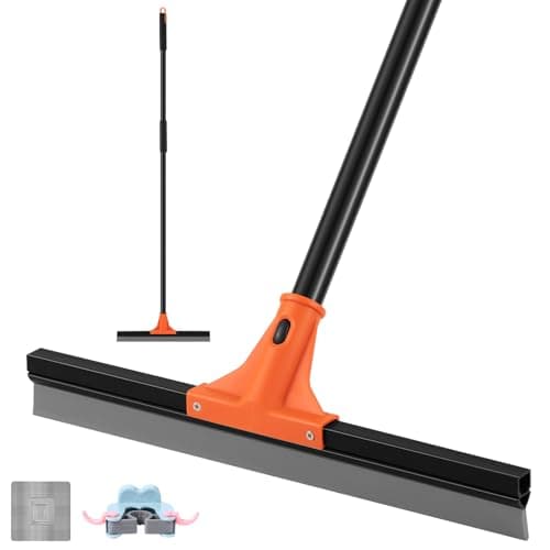 Image of Floor Squeegee Heavy Duty, 17 Inch Large Floor Squeegee Broom with 60 Inch Long Handle, Floor Scraper Rubber Broom for Garage, Tile, Deck, Bathroom,Outdoor,Window, Glass