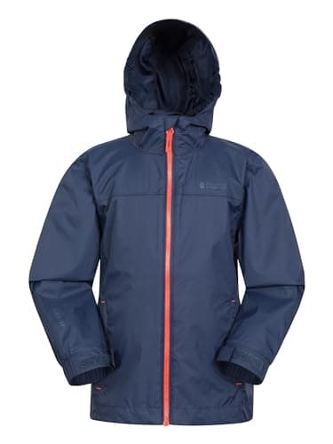 Image of Mountain Warehouse Torrent Kids Waterproof Rain Jacket - Taped Seams Raincoat, Lightweight, Breathable, Girls & Boys - Spring Summer, Wet Weather Dark Blue (Plain) Kids Size 7-8 Years