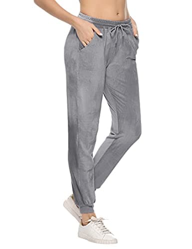Image of Aottori Women Velour Joggers Sweatpants Winter Warm Jogging Pants Ladies Velvet Trousers Soft Casual Drawstring Tracksuit Bottoms with Pockets Grey XXL