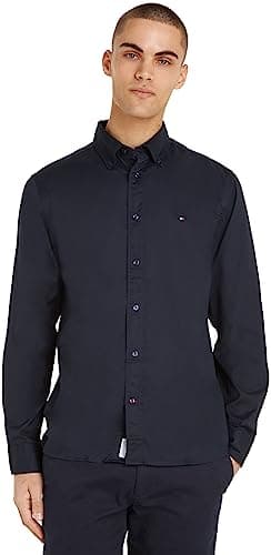 Image of Tommy Hilfiger Men's CORE Flex POPLIN Solid RF Shirt MW0MW39988 L/S Shirt, Blue, XL