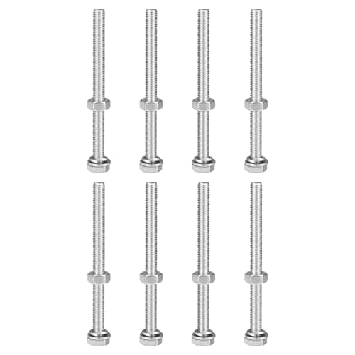 Image of sourcing map M10 x 130mm Hex Head Screws Bolts, Nuts, Flat & Lock Washers Kits, 304 Stainless Steel Fully Thread Hexagon Bolts 8 Sets