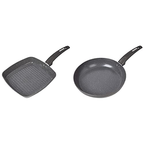 Image of Tower T80336 Cerastone Induction Grill Pan, Non Stick Ceramic Coating, Graphite, 25 cm & T81242 Cerastone Induction Frying Pan Non-Stick, Ceramic Coating, Forged Aluminium, Graphite, 28 cm