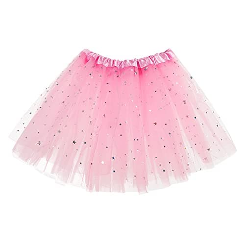Image of Sibba Sparkle Tutu Skirt Princess Ballet Dance Skorts 3 Layered Tulle Sequin Star Skirts Role-Playing Christmas Birthday Parties for 2-7 Years Sports Outdoor Clothing (Pink)