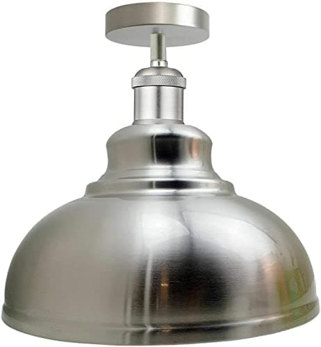Image of LEDSone Industrial Modern Semi Flush Mount Ceiling Light Metal Dome Pendant Fixture with E27 Socket Satin Nickel Finish for Kitchen, Dining Room, Hallway, Bedroom, Living Room