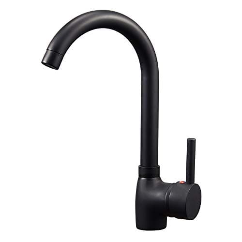 Image of Hapilife Matt Black Kitchen Tap Single Lever Kitchen Mixer Taps 1 Hole Modern Sink Mixer Tap with UK Standard Fittings Swan Neck Black Faucet Monobloc Hot Cold Water Mixer 360 Swivel Spout