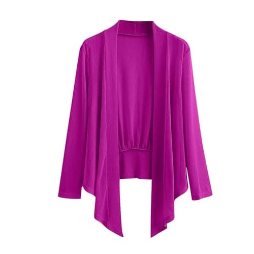 Image of Women's Stretchy Open Front Collar Long Sleeve Cardigans UK Sale Clearance Oversized Coat Jacket Shrug Transparent Sunscreen Shirt Soft Chiffon Sheer Bolero Cropped Short Cardigan for Evening Dress