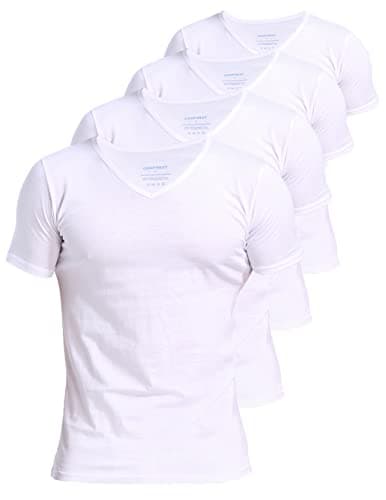 Image of Comfneat Men's 4-Pack Undershirts 100% Cotton Comfy V-Neck T-Shirts (White 4-Pack, L)