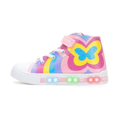 Image of Kids Light Up Trainers, Girls Boys High Top Shoes Flashing Sneakers Toddler Easy On Canvas Shoes Color Butterfly Size 9 UK Child