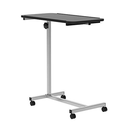 Image of HOMCOM Height Adjustable Over Bed Table with Wheels, C Shaped Laptop Desk, Portable Hospital Bed Table for Living Room, Bedroom, Black