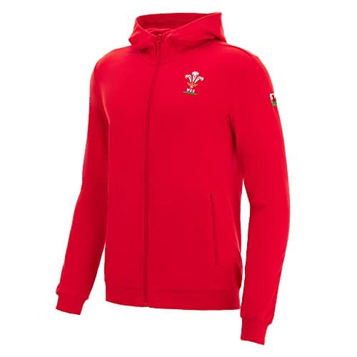 Image of Macron Unisex Wru Merch Ca Lf Full Zip Cot Hooded Sweatsrt Red Jr T Shirt, Red, L UK