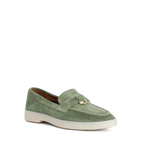 Image of Dune London Ladies Grinning Suede Slip On Loafers Size UK 8 Suede Green