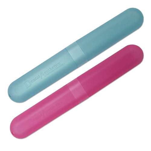 Image of Dental Aesthetics 2 x Toothbrush Case Travel Cover ~ 1 Pink & 1 Blue