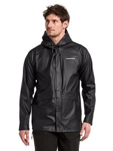 Image of Didriksons Avon Men's Waterproof Rain Jacket Galon Rubberised Coat Windproof - Black