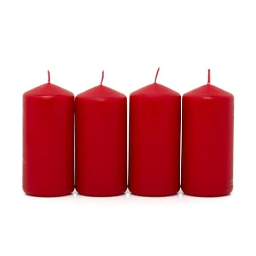 Image of Set of 4 Red Pillar Candles | Unscented Wax for Home, Events & Decor | Classic Candles with Approx. 25-Hour Burn Time - 5x10cm