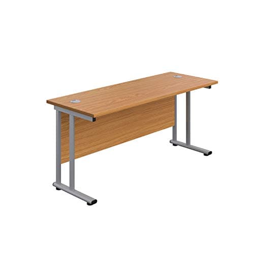 Image of Office Hippo Heavy Duty Rectangular Cantilever Office Desk, Home Office Desk, Office Table, Integrated Cable Ports, PC Desk For Office or Home, 5 Yr Wty - Silver Frame/Oak Top, 120cm x 60cm