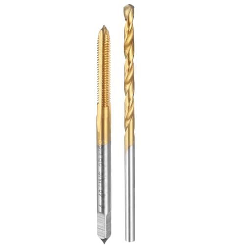 Image of sourcing map Tap and Drill Bit Set, 1pcs 4-48 UNF Straight Flute Thread Screw Taps & 1pcs 2.4mm Twist Drill Bits, Titanium Coated HSS-6542 Tapping Threading Tool Kit