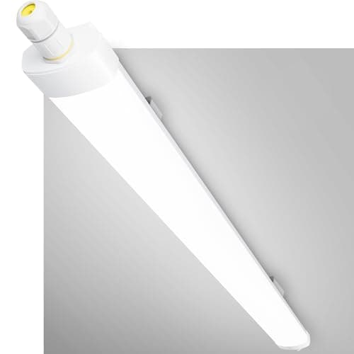 Image of GeyouLux 4ft LED Batten Light, 40W 5040lm 5000K Cool White, IP65 Waterproof Linkable Garage Lighting with Earth Wire, 192 LEDs Flicker-Free Ceiling Strip Lights for Kitchen Workshop Office, White