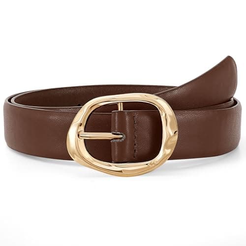 Image of JASGOOD Women Leather Belt for Jeans Pants Ladies Casual Waist Belt Fashion Women Belt with Gold Buckle,Coffee