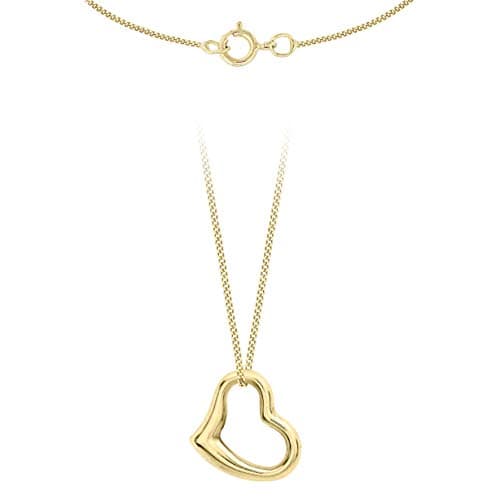 Image of CARISSIMA Women's 9 ct Yellow Gold 12 x 10 mm Heart Slider Pendant on 9 ct Yellow Gold 0.4 mm Diamond Cut Curb Chain Necklace of Length 46 cm/18 Inch