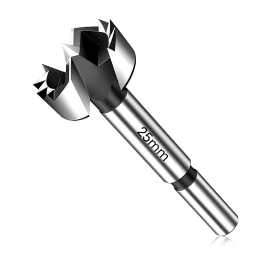 Image of 25mm Forstner Drill Bit, Triple-Flute Carbide Tipped Wood Hole Cutter, Heavy Duty Hinge Drill Bit for Hardwood Softwood Plywood Plastic, Precise Centering Tip, Compatible with Hand & Bench Drills