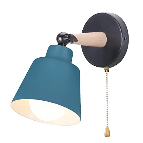 Image of iDEGU Vintage Retro Wall Light E27 Industrial Wood and Metal Adjustable Interior Wall Lamp with Switch Modern for Bedroom, Hallway, Living Room (Oxford Blue)