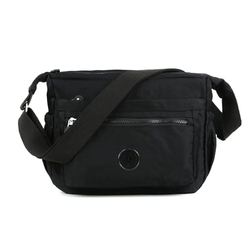 Image of TECPEX Crossbody Bags for Women Nylon Women's Cross-Body Bags Waterproof Multi Zip Pocket Lightweight Casual Shoulder Bags Women Large for Travel Daily Use (Black)