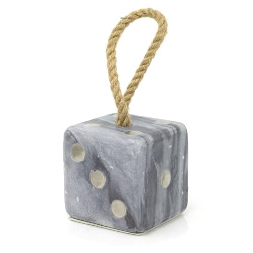 Image of Grey Marble Dice Shaped Doorstop | Novelty Chunky Cube Marble Dice Door Stop | Indoor Weighted Door Stopper for Floor - 1.5kg