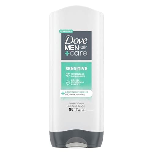 Image of Dove Men+Care Sensitive Men's Body Cleanser shower gel Body Wash, 3-in-1 Hair, Face and Body Wash with 24 hour nourishing MicroMoisture technology for healthier, smoother-feeling skin 400 ml,Pack of 6