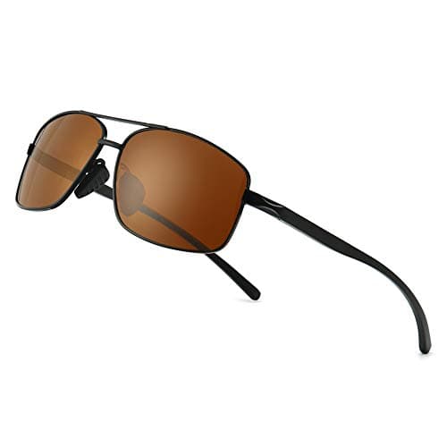 Image of SUNGAIT Lightweight Rectangular Polarized Sunglasses UV400 Protection (Black Frame Brown Lens, 62) Metal Frame 2458 HEKCUK