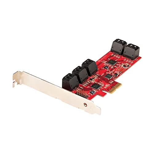 Image of StarTech.com SATA PCIe Card - 10 Port PCIe SATA Expansion Card - 6Gbps - Low/Full Profile - Stacked SATA Connectors - ASM1062 Non-Raid - PCI Express to SATA Converter/Adapter (10P6G-PCIE-SATA-CARD)