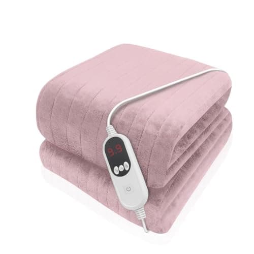 Image of Purus Pink XL Heated Throw Electric Blanket, 180 x 130cm Heated Blanket Machine Washable Soft Micro Fleece Electric Throw Overblanket with 12HR Timer and 9x Control Heat Settings