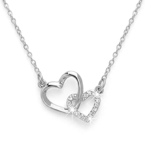 Image of KFRS Interlock Heart Silver Pendant Necklace Dainty Infinity Eternity Love Choker Necklaces Cute Initial Heart Adjustable Chain Necklace Clavicle Chain Girlfriend (Silver+)