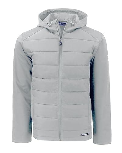 Image of Cutter & Buck mens Evoke Hybrid Eco Softshell Recycled Full Zip Mens Hooded Jacket, Concrete, M