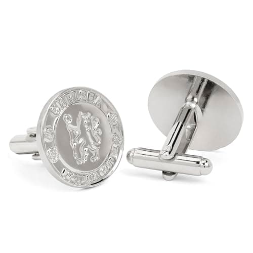 Image of Chelsea FC Official Silver Plated Cufflinks – Club Crest Design Mens Shirt Accessories – Presentation Gift Box – Ideal Blues Football Gift