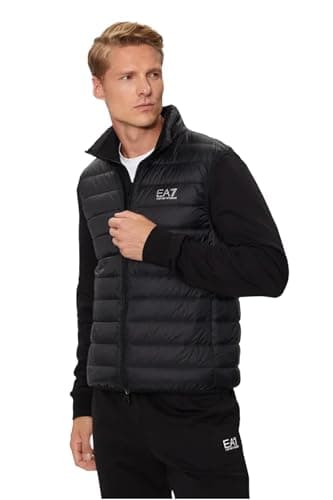 Image of EA7 Men's Woven Down Gilet, Black/Silver, XL